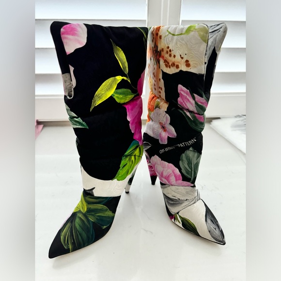 JIMMY CHOO X Off-White Sara 100 floral brocade padded boots Size: 37.5 (New) - Picture 6 of 10